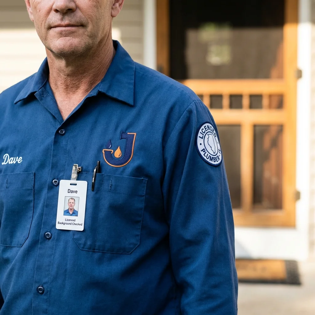 Licensed plumber showing ID badge in Stewartstown, PA