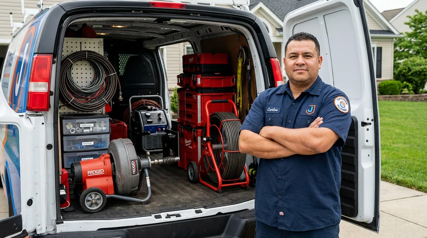 Professional drain cleaning equipment and Johns Plumbing LLC plumber in Stewartstown