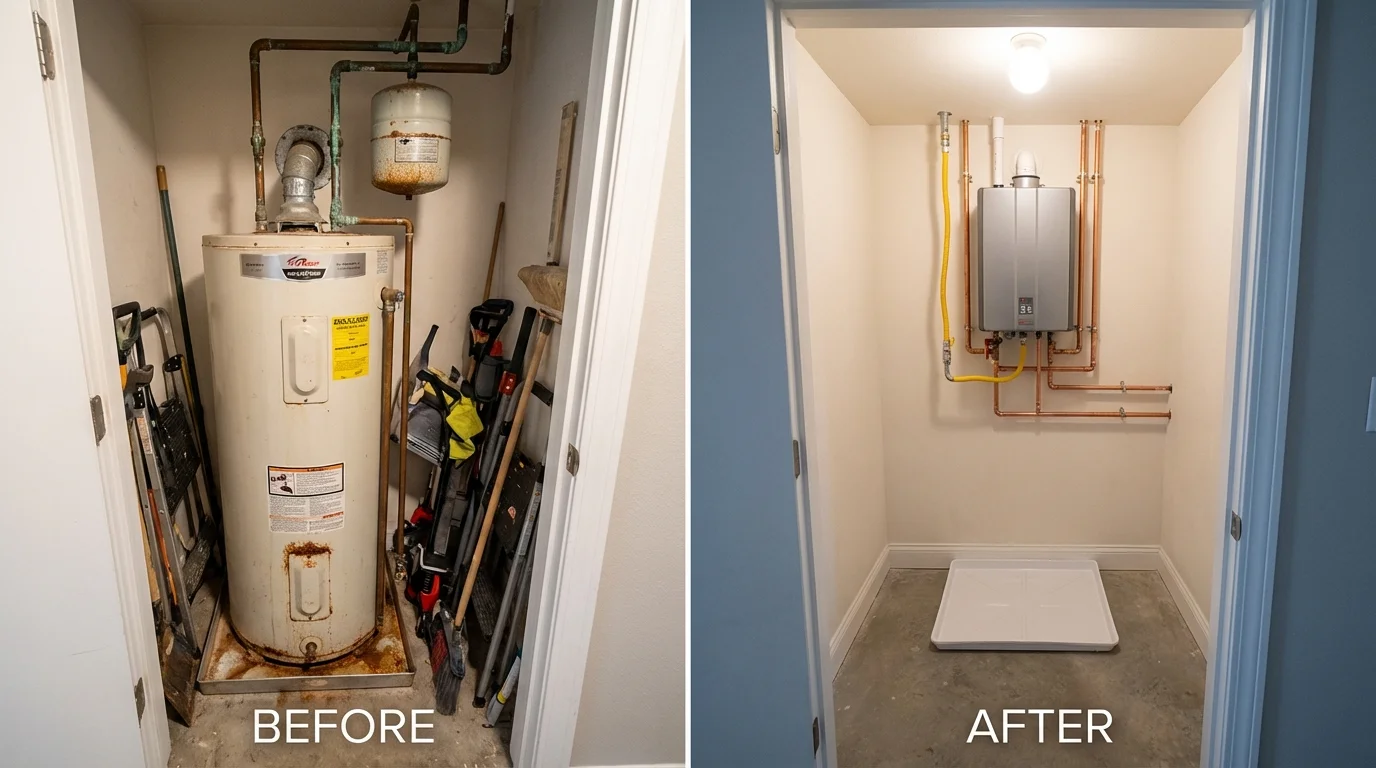 Tank water heater versus wall-mounted tankless unit comparison for Stewartstown, PA homeowners