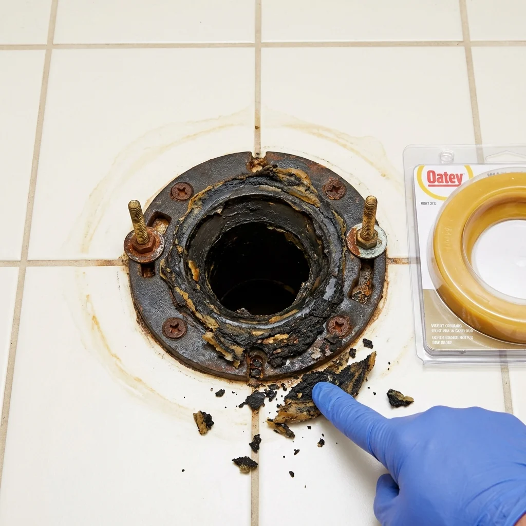 Failed wax ring showing water seepage at the base of a toilet in a Stewartstown, PA home