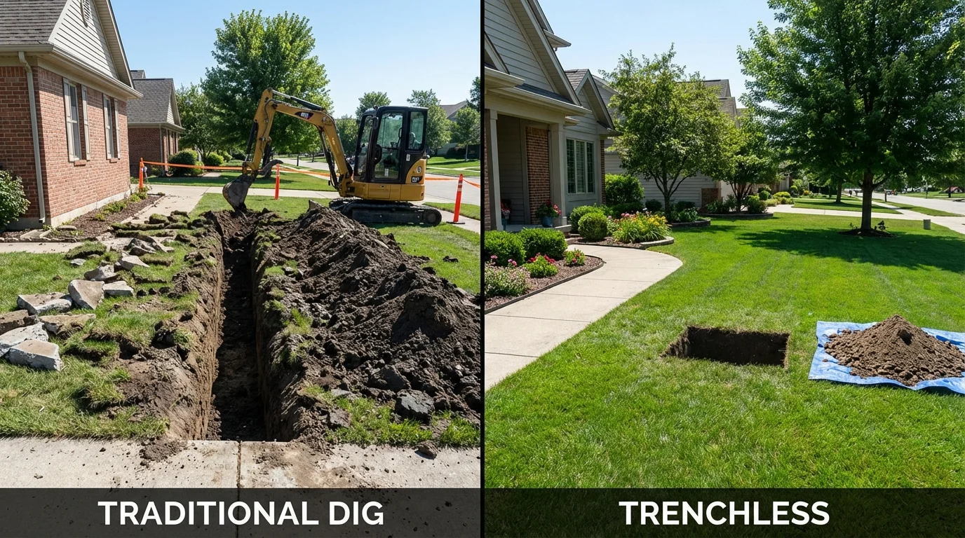 Trenchless sewer repair with minimal yard damage versus traditional excavation in Stewartstown, PA